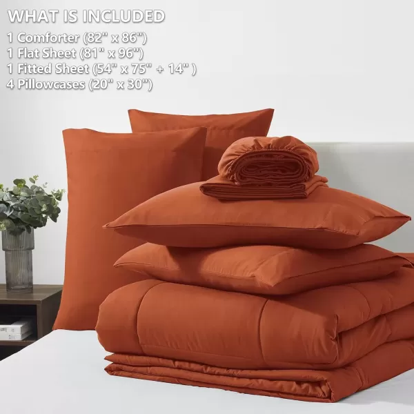 imageCozyLux Full Size Comforter Sets  7 Pieces Bed in a Bag Set Black Comforter Full Size Bedding Sets with All Season Quilted Comforter Flat Sheet Fitted Sheet Pillowcases Black FullBurnt Orange