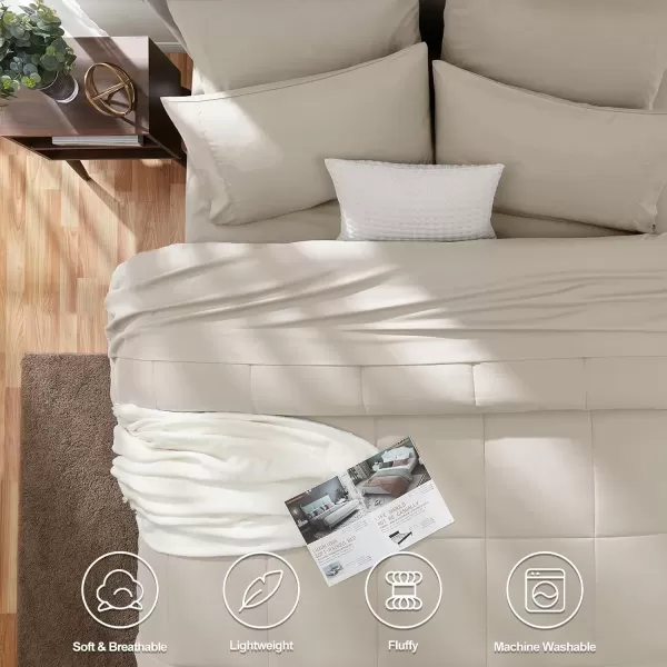 imageCozyLux Full Size Comforter Sets  7 Pieces Bed in a Bag Set Black Comforter Full Size Bedding Sets with All Season Quilted Comforter Flat Sheet Fitted Sheet Pillowcases Black FullBeige