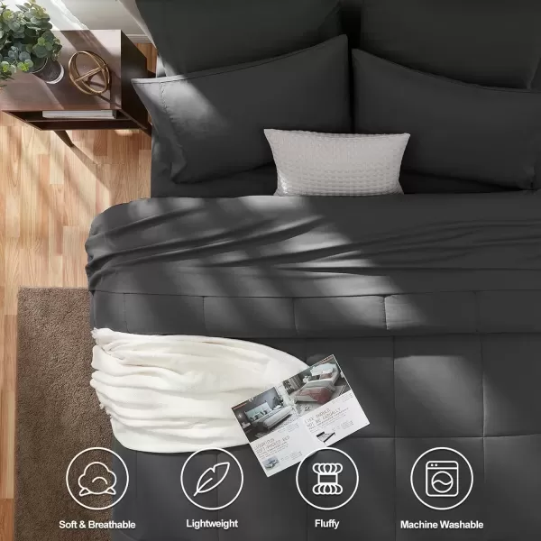 imageCozyLux Full Size Comforter Sets  7 Pieces Bed in a Bag Set Black Comforter Full Size Bedding Sets with All Season Quilted Comforter Flat Sheet Fitted Sheet Pillowcases Black FullDark Grey