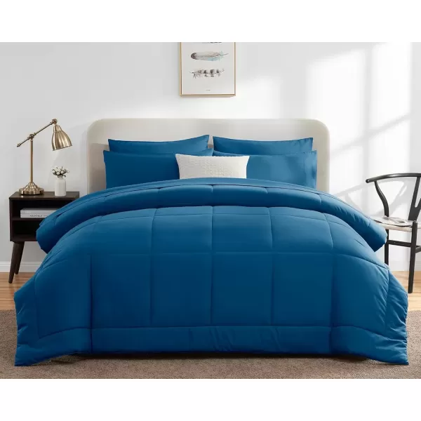 imageCozyLux Full Size Comforter Sets  7 Pieces Bed in a Bag Set Black Comforter Full Size Bedding Sets with All Season Quilted Comforter Flat Sheet Fitted Sheet Pillowcases Black FullTeal