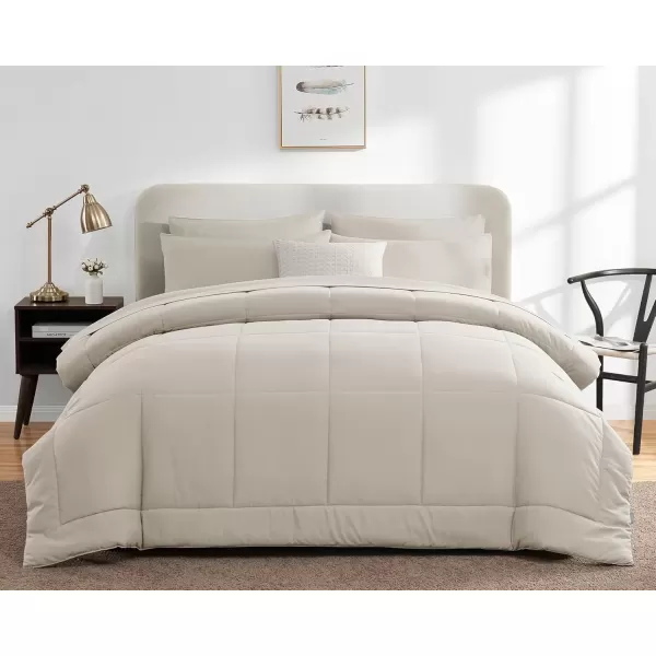 imageCozyLux Full Size Comforter Sets  7 Pieces Bed in a Bag Set Black Comforter Full Size Bedding Sets with All Season Quilted Comforter Flat Sheet Fitted Sheet Pillowcases Black FullBeige