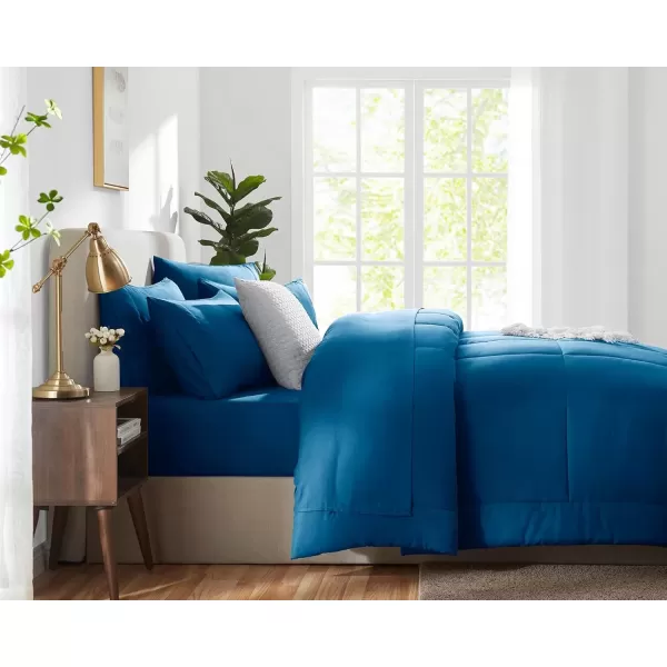 imageCozyLux Full Size Comforter Sets  7 Pieces Bed in a Bag Set Black Comforter Full Size Bedding Sets with All Season Quilted Comforter Flat Sheet Fitted Sheet Pillowcases Black FullTeal