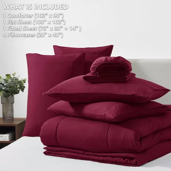 imageCozyLux Full Size Comforter Sets  7 Pieces Bed in a Bag Set Black Comforter Full Size Bedding Sets with All Season Quilted Comforter Flat Sheet Fitted Sheet Pillowcases Black FullBurgundy