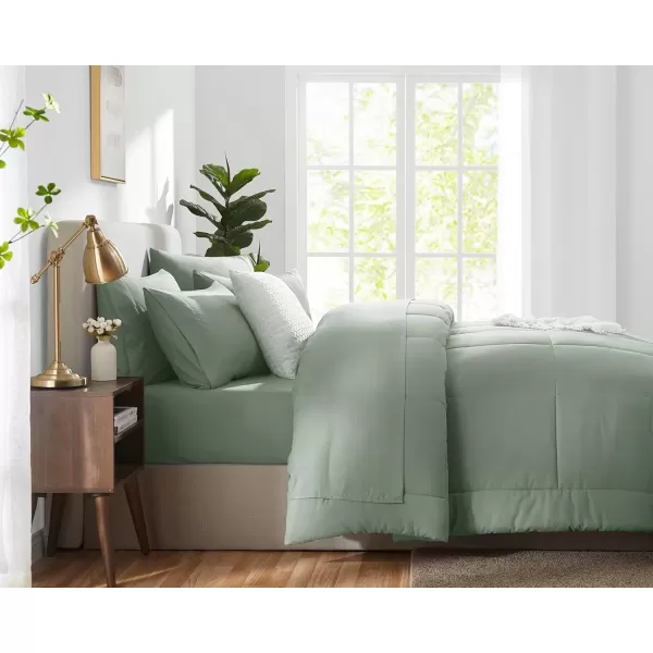 imageCozyLux Full Size Comforter Sets  7 Pieces Bed in a Bag Set Black Comforter Full Size Bedding Sets with All Season Quilted Comforter Flat Sheet Fitted Sheet Pillowcases Black FullSage Green