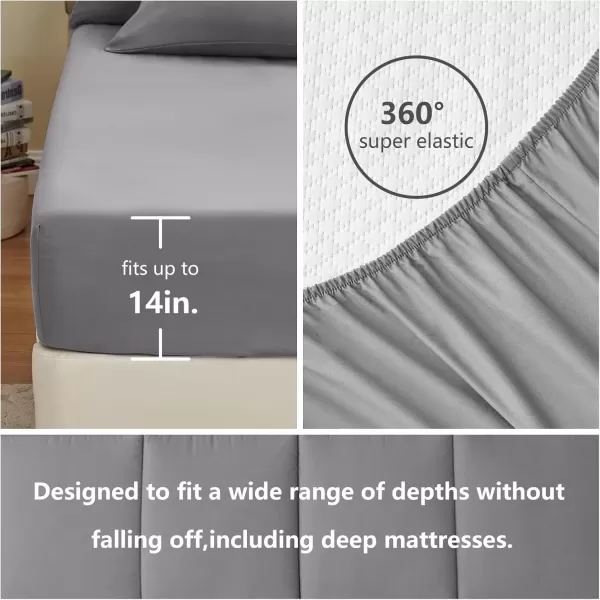 imageCozyLux Full Size Comforter Sets  7 Pieces Bed in a Bag Set Black Comforter Full Size Bedding Sets with All Season Quilted Comforter Flat Sheet Fitted Sheet Pillowcases Black FullGrey