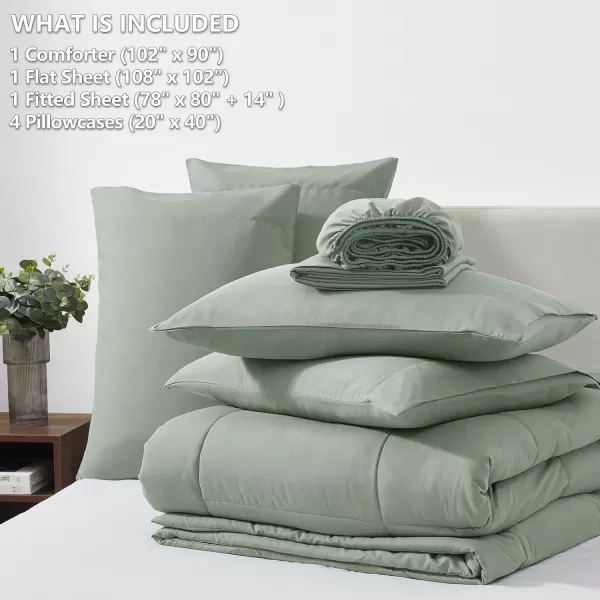 imageCozyLux Full Size Comforter Sets  7 Pieces Bed in a Bag Set Black Comforter Full Size Bedding Sets with All Season Quilted Comforter Flat Sheet Fitted Sheet Pillowcases Black FullSage Green