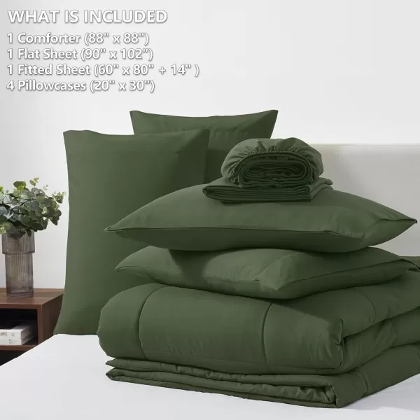 imageCozyLux Full Size Comforter Sets  7 Pieces Bed in a Bag Set Black Comforter Full Size Bedding Sets with All Season Quilted Comforter Flat Sheet Fitted Sheet Pillowcases Black FullOlive Green