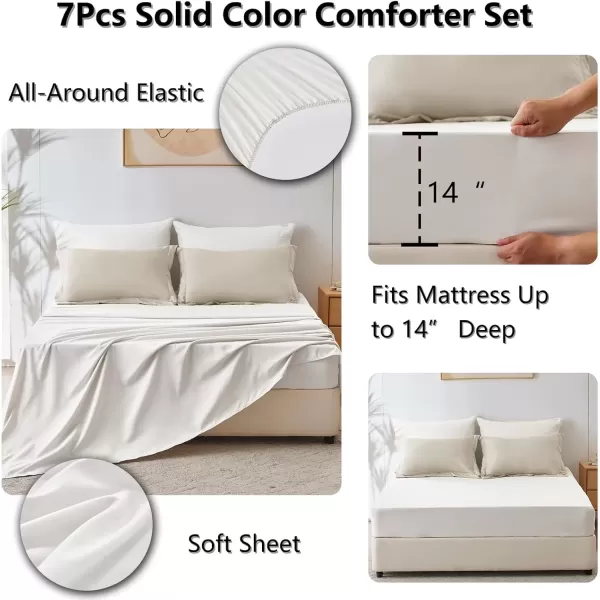 imageCozyLux Full Size Comforter Sets Sage Green and Beige 7 Pieces Full Bedding Set Contrasting Design with Comforter Flat Sheets Fitted Sheet Pillowcases ampamp Shams Bed in a Bag Full for All SeasonBeige