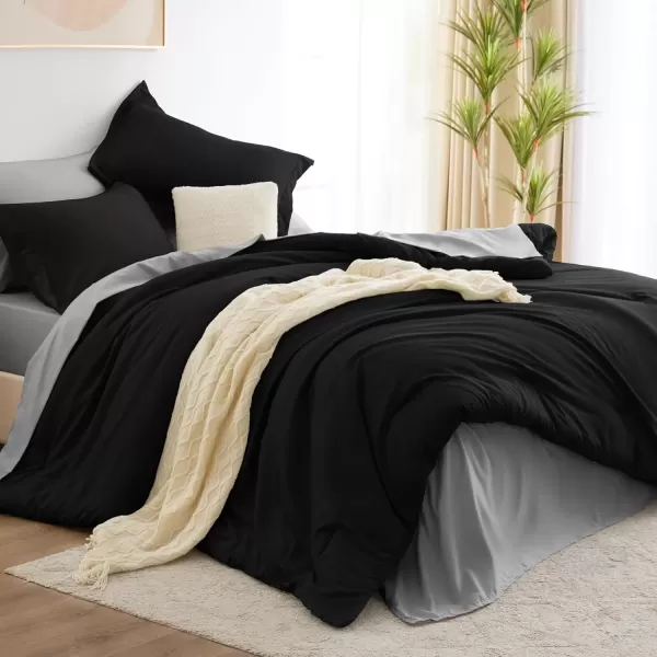 imageCozyLux Full Size Comforter Sets Sage Green and Beige 7 Pieces Full Bedding Set Contrasting Design with Comforter Flat Sheets Fitted Sheet Pillowcases ampamp Shams Bed in a Bag Full for All SeasonBlack