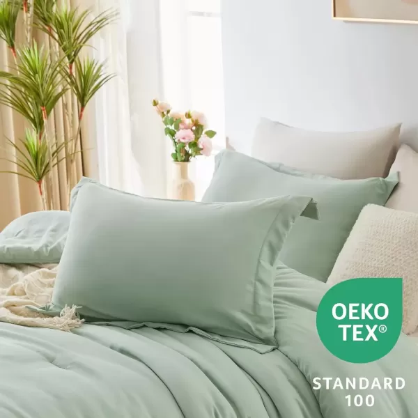 imageCozyLux Full Size Comforter Sets Sage Green and Beige 7 Pieces Full Bedding Set Contrasting Design with Comforter Flat Sheets Fitted Sheet Pillowcases ampamp Shams Bed in a Bag Full for All SeasonSage Green