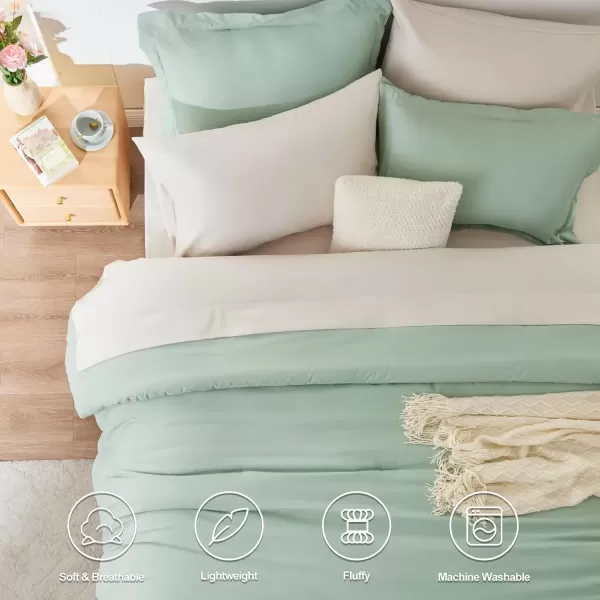 imageCozyLux Full Size Comforter Sets Sage Green and Beige 7 Pieces Full Bedding Set Contrasting Design with Comforter Flat Sheets Fitted Sheet Pillowcases ampamp Shams Bed in a Bag Full for All SeasonSage Green