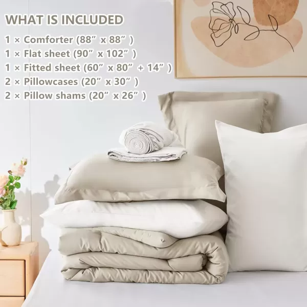 imageCozyLux Full Size Comforter Sets Sage Green and Beige 7 Pieces Full Bedding Set Contrasting Design with Comforter Flat Sheets Fitted Sheet Pillowcases ampamp Shams Bed in a Bag Full for All SeasonBeige