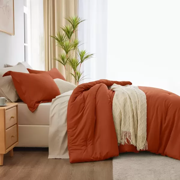 imageCozyLux Full Size Comforter Sets Sage Green and Beige 7 Pieces Full Bedding Set Contrasting Design with Comforter Flat Sheets Fitted Sheet Pillowcases ampamp Shams Bed in a Bag Full for All SeasonBurnt Orange