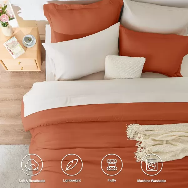 imageCozyLux Full Size Comforter Sets Sage Green and Beige 7 Pieces Full Bedding Set Contrasting Design with Comforter Flat Sheets Fitted Sheet Pillowcases ampamp Shams Bed in a Bag Full for All SeasonBurnt Orange