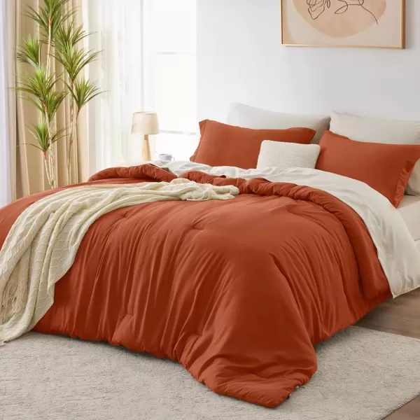 imageCozyLux Full Size Comforter Sets Sage Green and Beige 7 Pieces Full Bedding Set Contrasting Design with Comforter Flat Sheets Fitted Sheet Pillowcases ampamp Shams Bed in a Bag Full for All SeasonBurnt Orange