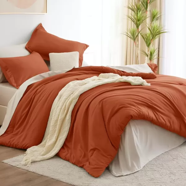 imageCozyLux Full Size Comforter Sets Sage Green and Beige 7 Pieces Full Bedding Set Contrasting Design with Comforter Flat Sheets Fitted Sheet Pillowcases ampamp Shams Bed in a Bag Full for All SeasonBurnt Orange