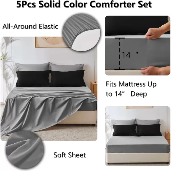 imageCozyLux Full Size Comforter Sets Sage Green and Beige 7 Pieces Full Bedding Set Contrasting Design with Comforter Flat Sheets Fitted Sheet Pillowcases ampamp Shams Bed in a Bag Full for All SeasonBlack