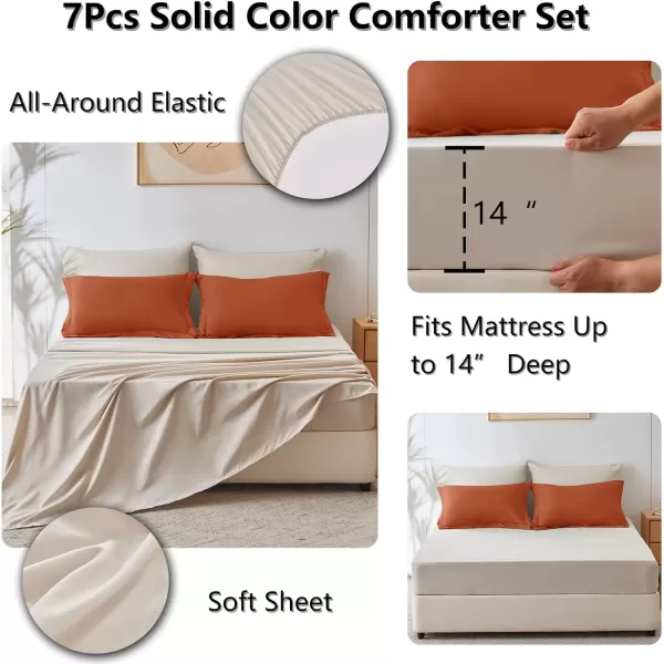 imageCozyLux Full Size Comforter Sets Sage Green and Beige 7 Pieces Full Bedding Set Contrasting Design with Comforter Flat Sheets Fitted Sheet Pillowcases ampamp Shams Bed in a Bag Full for All SeasonBurnt Orange