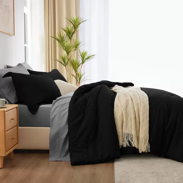 imageCozyLux Full Size Comforter Sets Sage Green and Beige 7 Pieces Full Bedding Set Contrasting Design with Comforter Flat Sheets Fitted Sheet Pillowcases ampamp Shams Bed in a Bag Full for All SeasonBlack