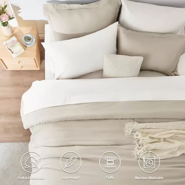 imageCozyLux Full Size Comforter Sets Sage Green and Beige 7 Pieces Full Bedding Set Contrasting Design with Comforter Flat Sheets Fitted Sheet Pillowcases ampamp Shams Bed in a Bag Full for All SeasonBeige