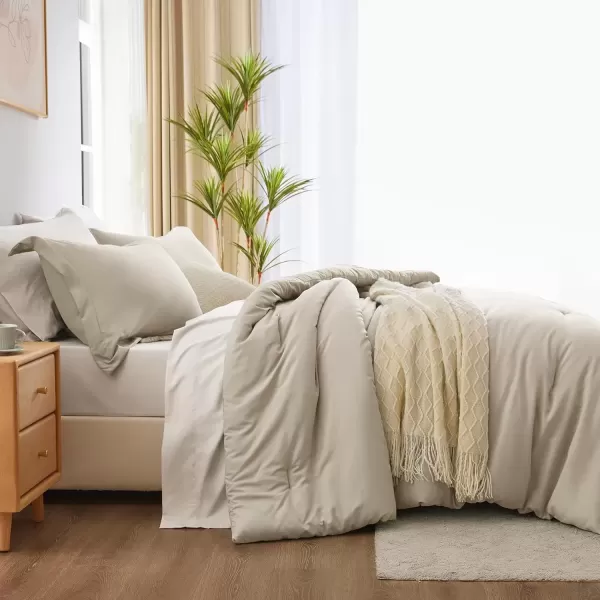 imageCozyLux Full Size Comforter Sets Sage Green and Beige 7 Pieces Full Bedding Set Contrasting Design with Comforter Flat Sheets Fitted Sheet Pillowcases ampamp Shams Bed in a Bag Full for All SeasonBeige