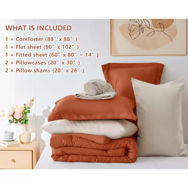 imageCozyLux Full Size Comforter Sets Sage Green and Beige 7 Pieces Full Bedding Set Contrasting Design with Comforter Flat Sheets Fitted Sheet Pillowcases ampamp Shams Bed in a Bag Full for All SeasonBurnt Orange