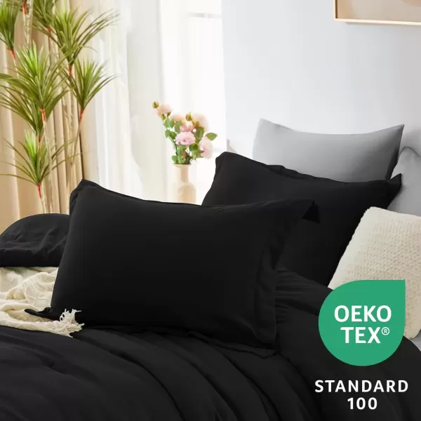 imageCozyLux Full Size Comforter Sets Sage Green and Beige 7 Pieces Full Bedding Set Contrasting Design with Comforter Flat Sheets Fitted Sheet Pillowcases ampamp Shams Bed in a Bag Full for All SeasonBlack