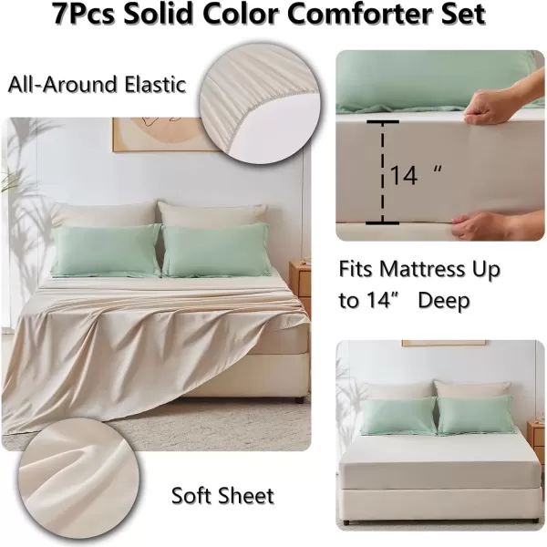 imageCozyLux Full Size Comforter Sets Sage Green and Beige 7 Pieces Full Bedding Set Contrasting Design with Comforter Flat Sheets Fitted Sheet Pillowcases ampamp Shams Bed in a Bag Full for All SeasonSage Green