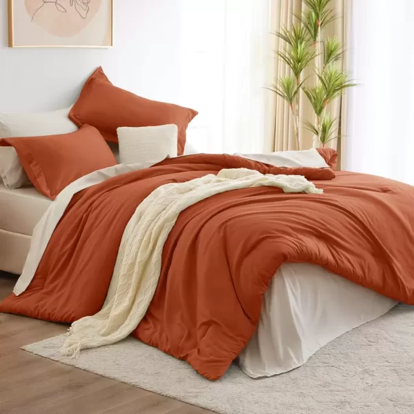 imageCozyLux Full Size Comforter Sets Sage Green and Beige 7 Pieces Full Bedding Set Contrasting Design with Comforter Flat Sheets Fitted Sheet Pillowcases ampamp Shams Bed in a Bag Full for All SeasonBurnt Orange
