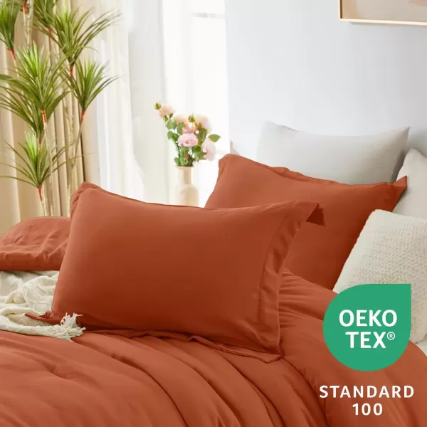 imageCozyLux Full Size Comforter Sets Sage Green and Beige 7 Pieces Full Bedding Set Contrasting Design with Comforter Flat Sheets Fitted Sheet Pillowcases ampamp Shams Bed in a Bag Full for All SeasonBurnt Orange