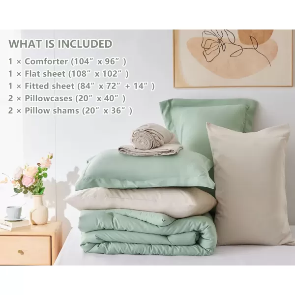 imageCozyLux Full Size Comforter Sets Sage Green and Beige 7 Pieces Full Bedding Set Contrasting Design with Comforter Flat Sheets Fitted Sheet Pillowcases ampamp Shams Bed in a Bag Full for All SeasonSage Green