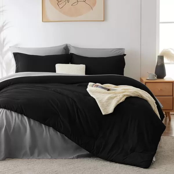 imageCozyLux Full Size Comforter Sets Sage Green and Beige 7 Pieces Full Bedding Set Contrasting Design with Comforter Flat Sheets Fitted Sheet Pillowcases ampamp Shams Bed in a Bag Full for All SeasonBlack