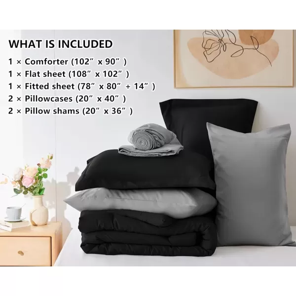 imageCozyLux Full Size Comforter Sets Sage Green and Beige 7 Pieces Full Bedding Set Contrasting Design with Comforter Flat Sheets Fitted Sheet Pillowcases ampamp Shams Bed in a Bag Full for All SeasonBlack