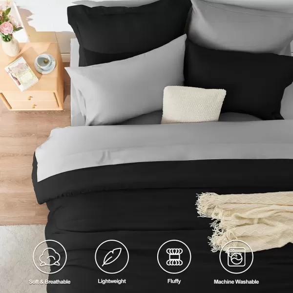 imageCozyLux Full Size Comforter Sets Sage Green and Beige 7 Pieces Full Bedding Set Contrasting Design with Comforter Flat Sheets Fitted Sheet Pillowcases ampamp Shams Bed in a Bag Full for All SeasonBlack