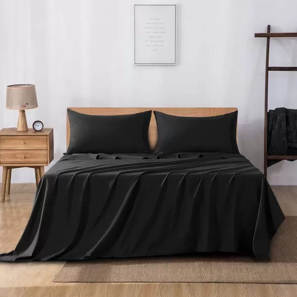 imageCozyLux Hotel Luxury Queen Bed Sheets Set  1800 Series 4Piece Embroidered Microfiber Sheets Double Brushed 16quot Deep Pocket Soft and WrinkleResistant WhiteBlack