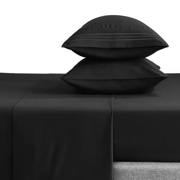 imageCozyLux Hotel Luxury Queen Bed Sheets Set  1800 Series 4Piece Embroidered Microfiber Sheets Double Brushed 16quot Deep Pocket Soft and WrinkleResistant WhiteBlack
