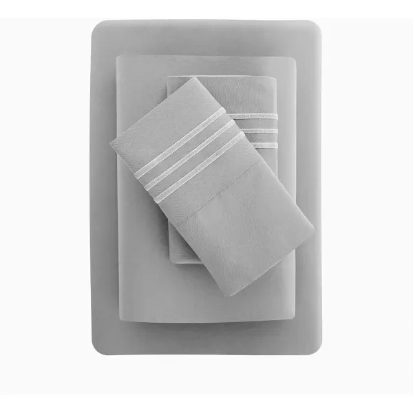 imageCozyLux Hotel Luxury Queen Bed Sheets Set  1800 Series 4Piece Embroidered Microfiber Sheets Double Brushed 16quot Deep Pocket Soft and WrinkleResistant WhiteLight Grey