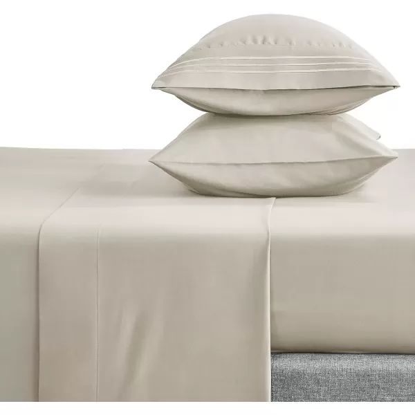 imageCozyLux Hotel Luxury Queen Bed Sheets Set  1800 Series 4Piece Embroidered Microfiber Sheets Double Brushed 16quot Deep Pocket Soft and WrinkleResistant WhiteBeige