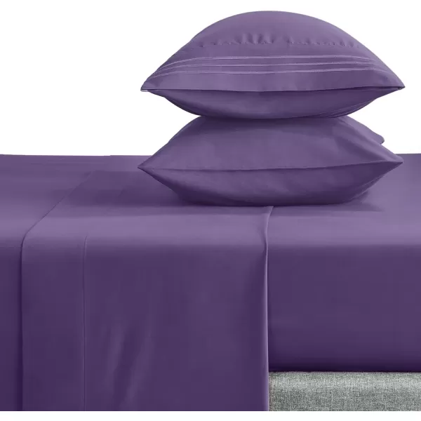 imageCozyLux Hotel Luxury Queen Bed Sheets Set  1800 Series 4Piece Embroidered Microfiber Sheets Double Brushed 16quot Deep Pocket Soft and WrinkleResistant WhitePurple
