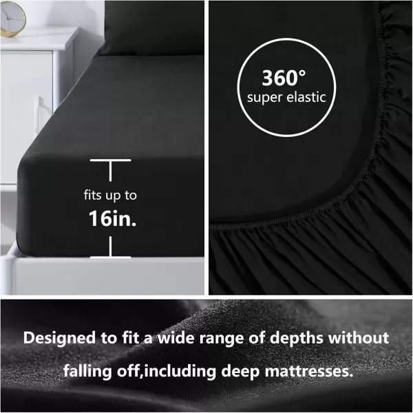 imageCozyLux Hotel Luxury Queen Bed Sheets Set  1800 Series 4Piece Embroidered Microfiber Sheets Double Brushed 16quot Deep Pocket Soft and WrinkleResistant WhiteBlack