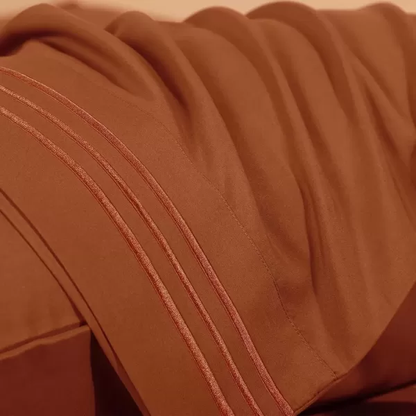 imageCozyLux Hotel Luxury Queen Bed Sheets Set  1800 Series 4Piece Embroidered Microfiber Sheets Double Brushed 16quot Deep Pocket Soft and WrinkleResistant WhiteBurnt Orange
