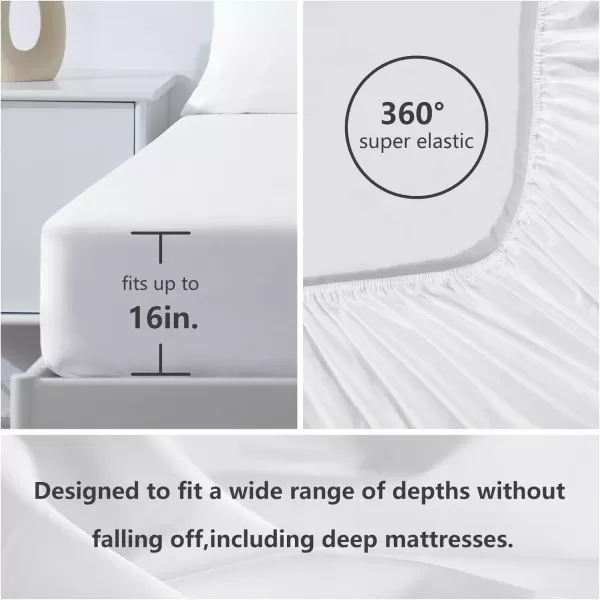 imageCozyLux Hotel Luxury Queen Bed Sheets Set  1800 Series 4Piece Embroidered Microfiber Sheets Double Brushed 16quot Deep Pocket Soft and WrinkleResistant WhiteWhite