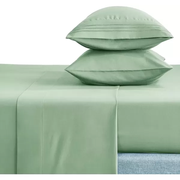 imageCozyLux Hotel Luxury Queen Bed Sheets Set  1800 Series 4Piece Embroidered Microfiber Sheets Double Brushed 16quot Deep Pocket Soft and WrinkleResistant WhiteSage Green