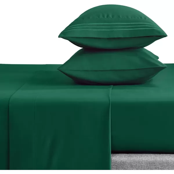 imageCozyLux Hotel Luxury Queen Bed Sheets Set  1800 Series 4Piece Embroidered Microfiber Sheets Double Brushed 16quot Deep Pocket Soft and WrinkleResistant WhiteForest Green