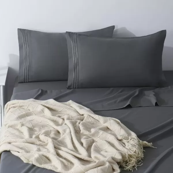 imageCozyLux Hotel Luxury Queen Bed Sheets Set  1800 Series 4Piece Embroidered Microfiber Sheets Double Brushed 16quot Deep Pocket Soft and WrinkleResistant WhiteDark Grey