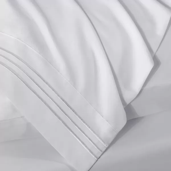 imageCozyLux Hotel Luxury Queen Bed Sheets Set  1800 Series 4Piece Embroidered Microfiber Sheets Double Brushed 16quot Deep Pocket Soft and WrinkleResistant WhiteWhite