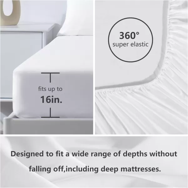imageCozyLux Hotel Luxury Queen Bed Sheets Set  1800 Series 4Piece Embroidered Microfiber Sheets Double Brushed 16quot Deep Pocket Soft and WrinkleResistant WhiteWhite