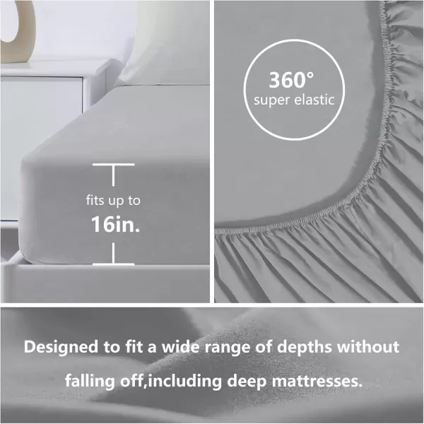 imageCozyLux Hotel Luxury Queen Bed Sheets Set  1800 Series 4Piece Embroidered Microfiber Sheets Double Brushed 16quot Deep Pocket Soft and WrinkleResistant WhiteLight Grey
