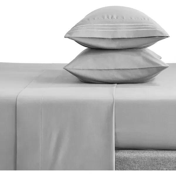 imageCozyLux Hotel Luxury Queen Bed Sheets Set  1800 Series 4Piece Embroidered Microfiber Sheets Double Brushed 16quot Deep Pocket Soft and WrinkleResistant WhiteLight Grey