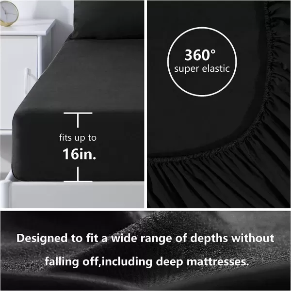 imageCozyLux Hotel Luxury Queen Bed Sheets Set  1800 Series 4Piece Embroidered Microfiber Sheets Double Brushed 16quot Deep Pocket Soft and WrinkleResistant WhiteBlack